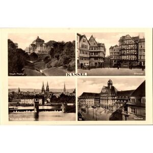 Vintage Kassel Germany‎ Postcard Multi-View State Theater Rathaus Altmarkt